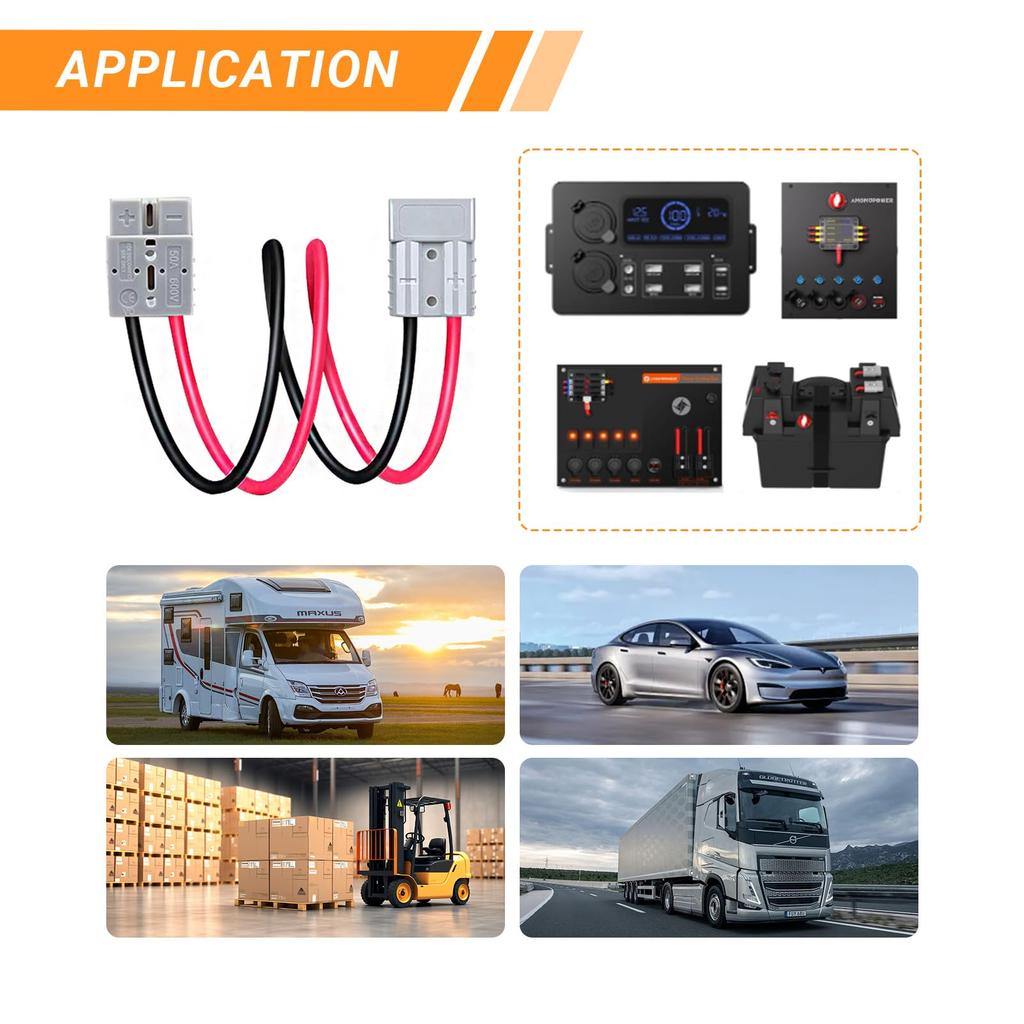 keisnoaja 50 Amp Anderson Connector 6AWG Cable 1M 600V Double Head Grey Quick