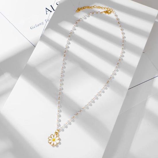 Женское ожерелье с белым цветком, капающее масло, темпераментное, блестящее, с искусственным жемчугом, бисерная цепочка, кулон, ожерелье, модная бижутерия