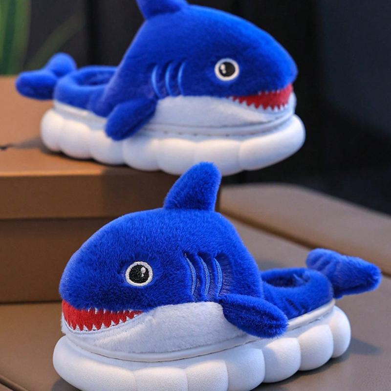 Warm Children's Shoes Suitable for Cute Shark Designs for Boys and Girls, Creative Autumn and Winter Indoor Slippers