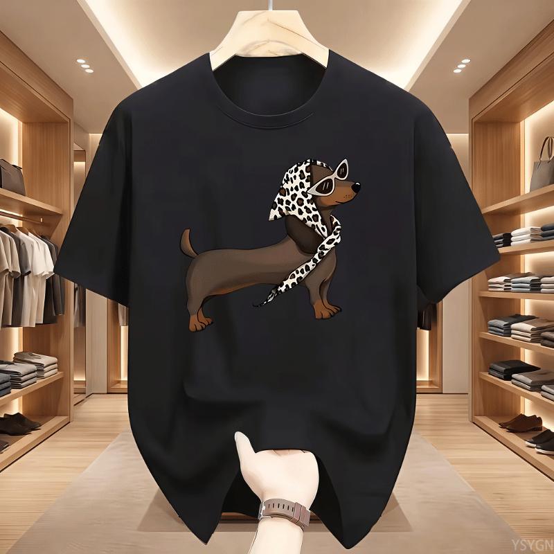 Cool Dachshund Unisexs Crew Neck T Shirt Sausage Dog Sunglasses Spotted Bandana Pet Cartoon Short Sleeve Casual Street Tops