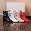 Pink Red White Gilrs Sweet Wedding Shoes Women Round Toe Belt Buckle High Heels Zipper Lady Party Ankle Booties Large Size 47 48