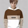Минималистичный худи для мальчиков с классическим трехцветным лоскутным дизайном, в бежевом, светло-кофейном и коричневом цветах