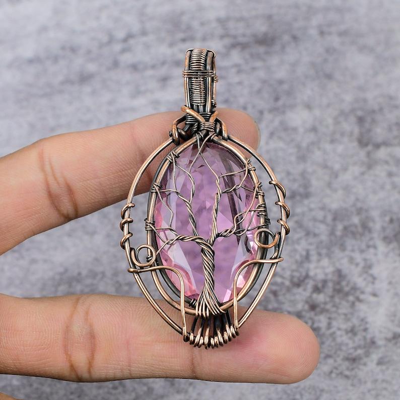 Tree Of Life Pink Kunzite Gemstone Copper Wire Wrap Pendant Copper Wire Wrapped Jewelry Tree Of Life Jewelry Copper Jewelry Handmade Jewelry