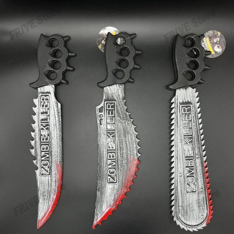 Halloween Realistic Machete Electric Saw Plastic Chainsaw Machete with Blood Stains Halloween Horror Decoration Props