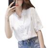 2019 Summer Embroidered Tops Cotton Fabric Blouse Embroidered Shirt Scallop Collar Short Sleeve Lace Elegant Cute Floral Pattern Thin Loose Fit