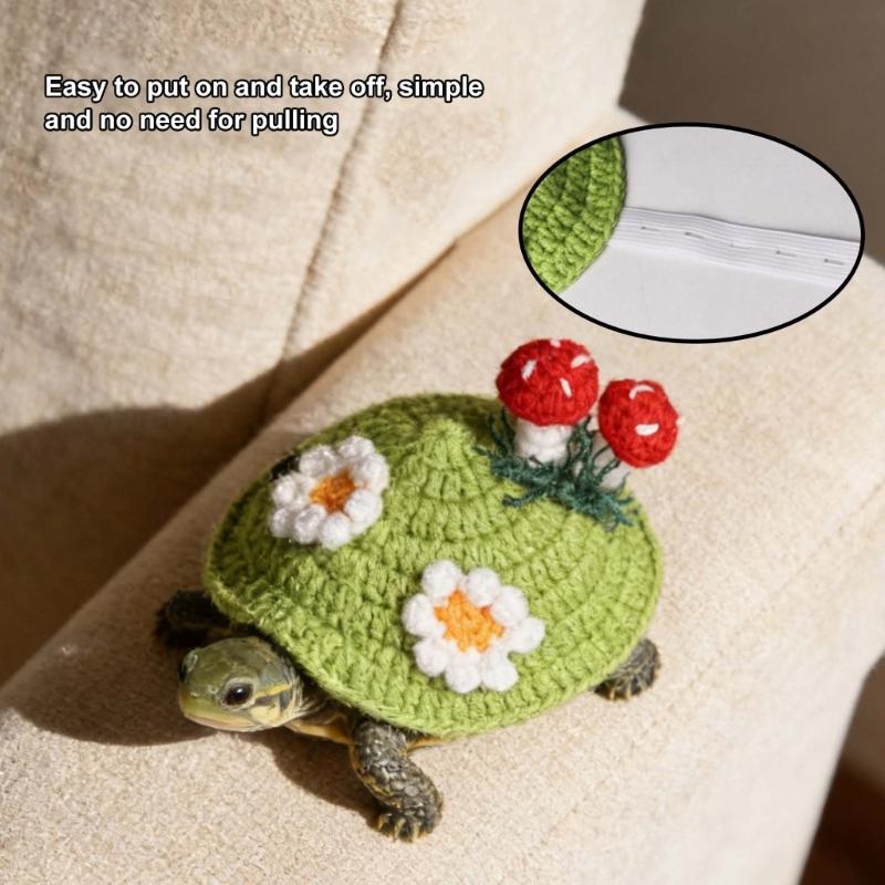 Lovely 3D Mushroom and Flower Knitted Sweater for Pet Turtles Soft Comfortable Fabric for Costume Parties