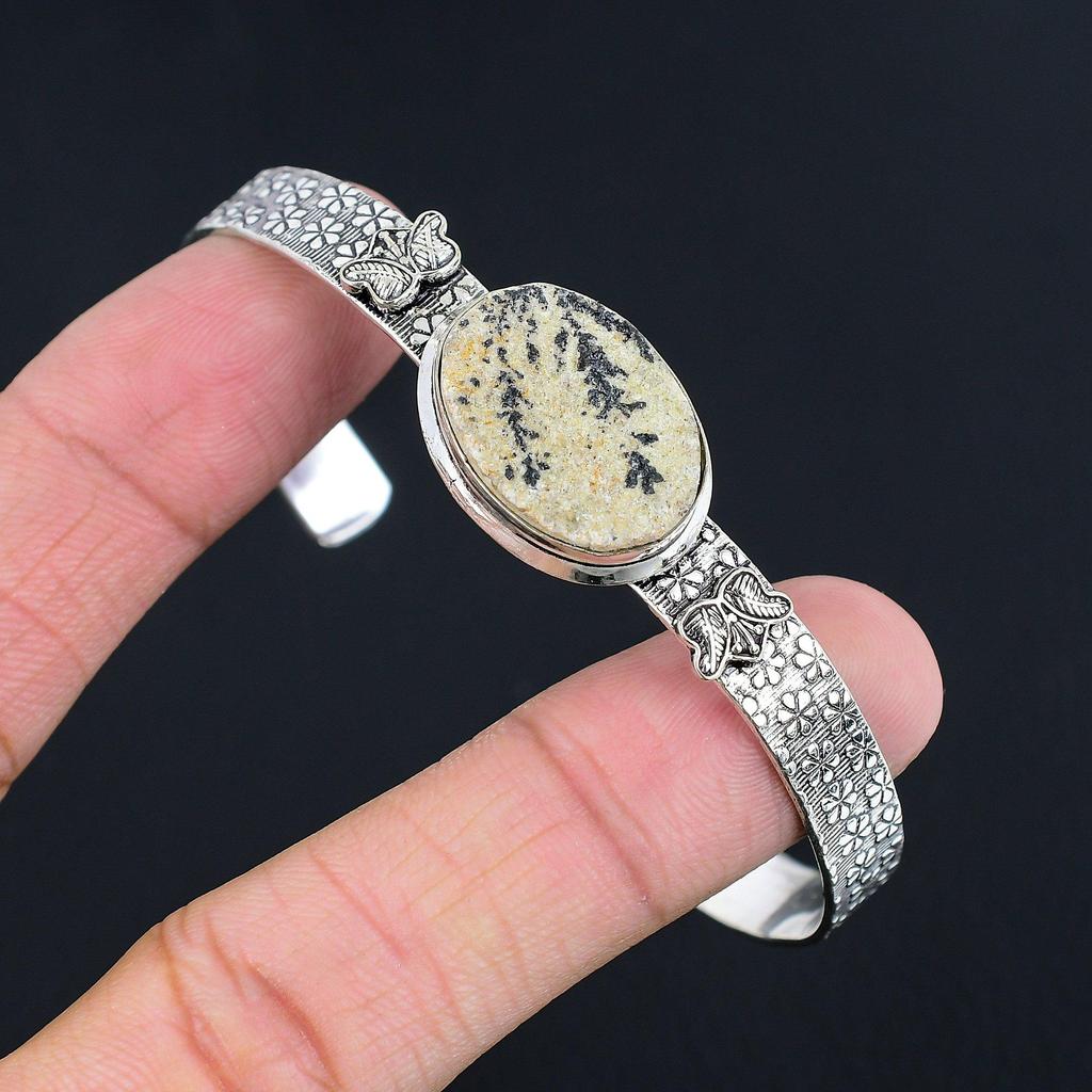 Birthday Gift For Her Natural Psilomelane Dendrite Bangle Adjustable 925 Silver
