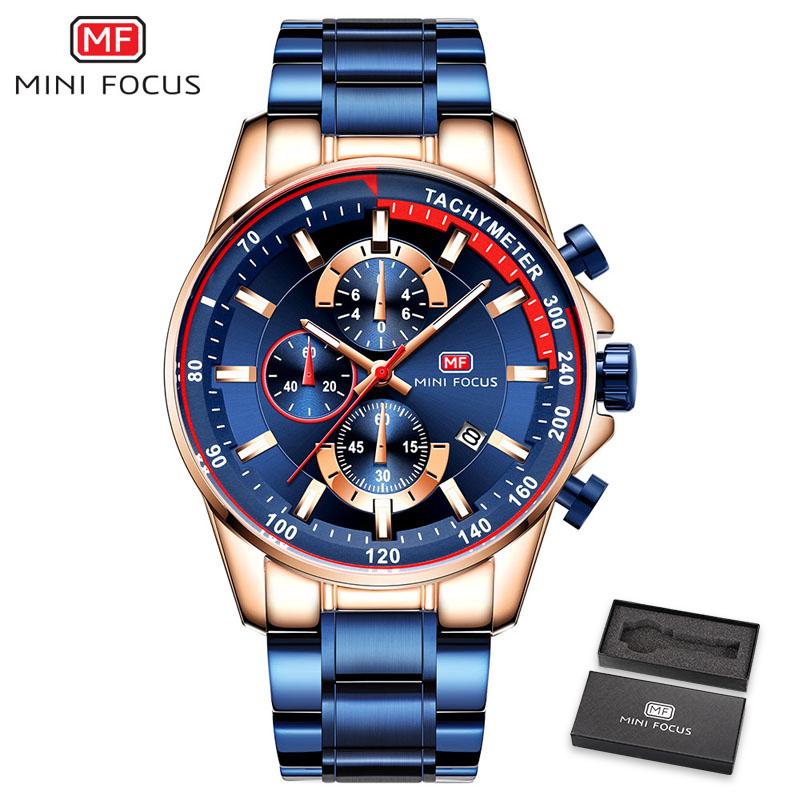 MINI FOCUS Men's Business Dress Watches Stainless Steel Luxury Waterproof Chronograph Quartz Wrist Watch Man Silver 0218G.03