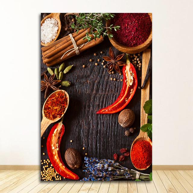 Пищевые зерна, специи, постеры и принты, настенные художественные картины для гостиной, приправы, перец, украшение для кухни, холст, картины