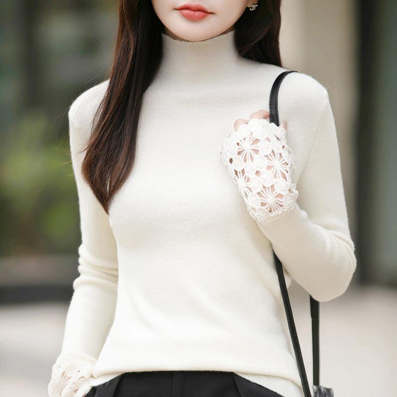 Women S Half Turtleneck Long Sleeve Knit Top Cuff Crochet Base Layer