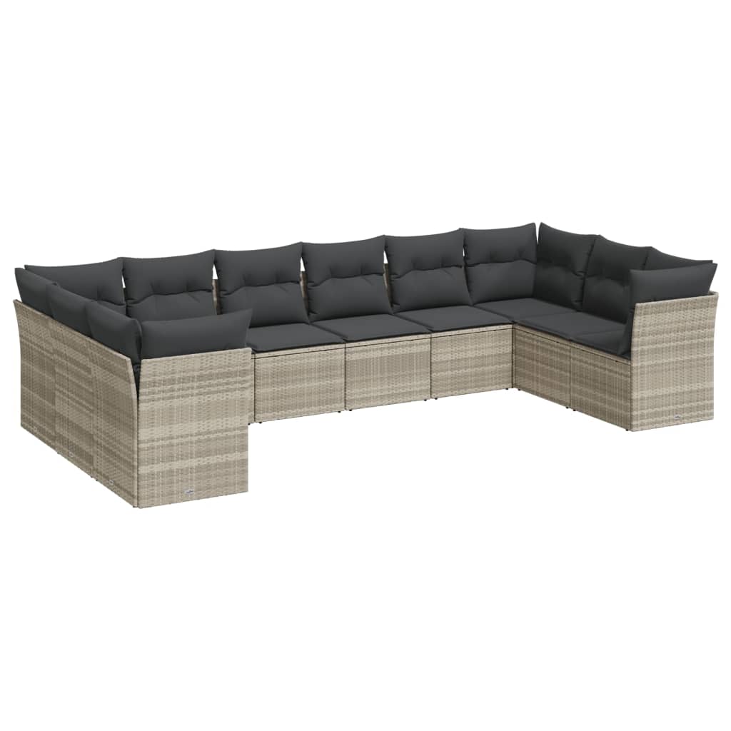 10 piece Garden Sofa Set with Cushions Light Grey Poly Rattan