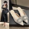 New Women's Shoes New Mules Women's High Heels Wedding Pump Women Rhinestone Pointed Toe Sandals Ladies Zapatos Mujer