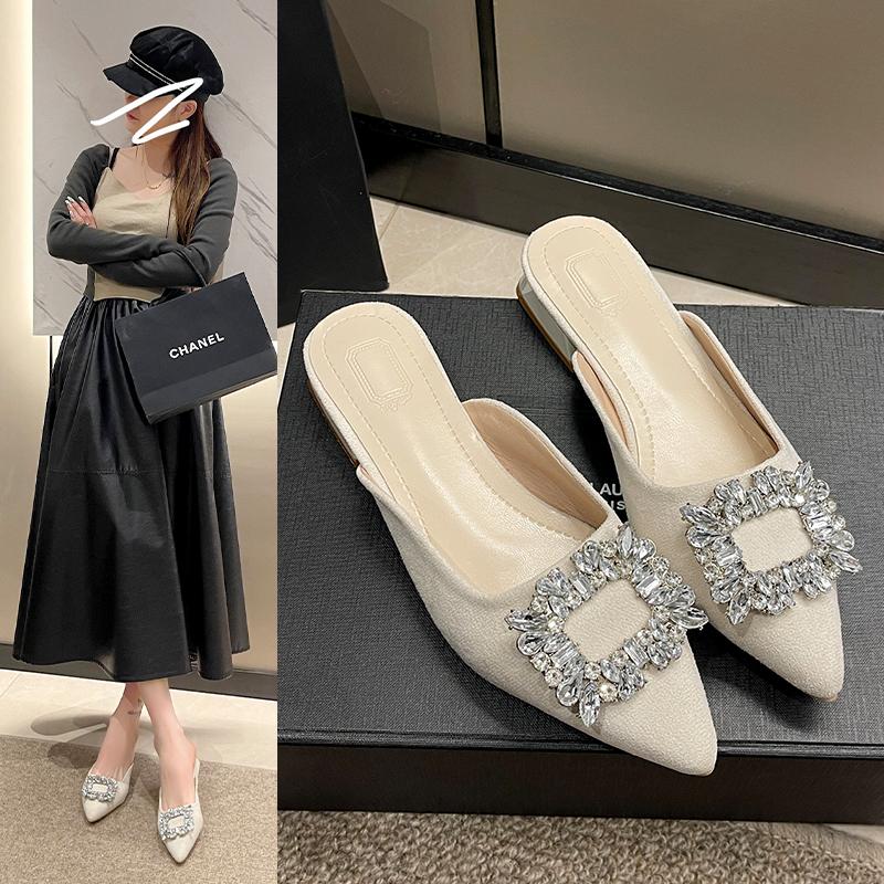 New Women's Shoes New Mules Women's High Heels Wedding Pump Women Rhinestone Pointed Toe Sandals Ladies Zapatos Mujer