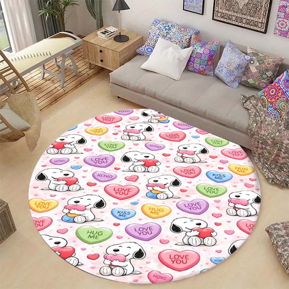 Cute Peanuts Snoopy Round Rug Anti-Skid Floor Carpet for Living Room Bedroom Children Room Home Decoration