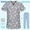 Animal Print Surgery Scrubs Tops Grooming Beauty Salon Work Clothing Pet Cic Veterinary Health Check Uniforms