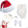 6pcs/set Red Flannel Santa Hat Costume Set with White Beard Glasses Gloves Christmas Party Outfit Xmas Decoration Gift
