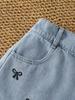 Girls' Casual Light-Wash Blue Denim Shorts – Stylish, Edgy-Sweet Look with Bow Embroidery (Summer Style)