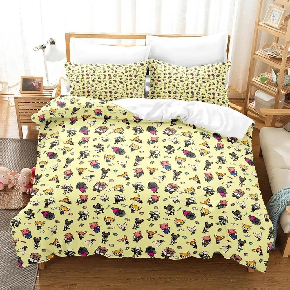 3D-принт с героями мультфильмов Aggretsuko Комплект постельного белья Пододеяльник Постельный комплект Одеяло Чехол Наволочка Одеяло King Queen Size Постельное белье для мальчиков и взрослых