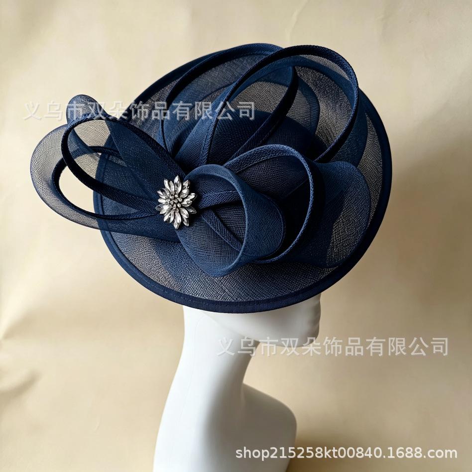 French retro imitation linen top hat mesh headgear horse racing festival banquet bridal hair accessories light luxury party top hat
