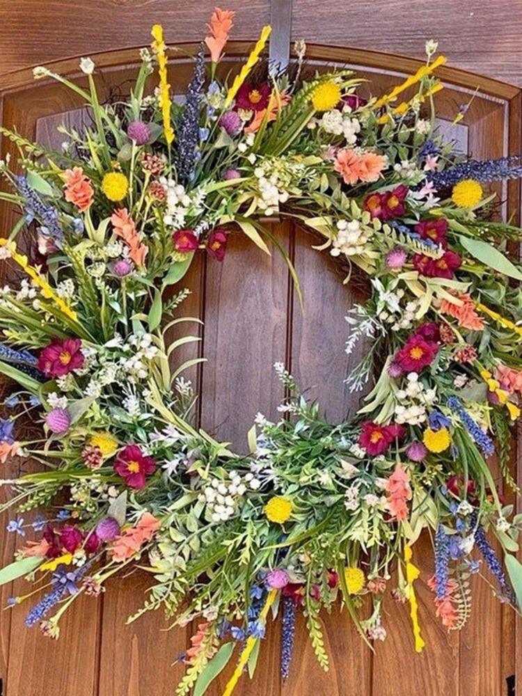 45 см венок для фермерского дома, венок из полевых цветов для украшения входной двери, универсальный декор, весенний цветочный венок с декором