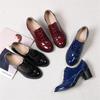 Big Size 43 Women Oxfords Retro High Thick Heels Brogues Blue Red Black Round Toe Party Dress Office Lady British Lace Up Shoes