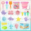 20pcs Beach Toys Set for Kids Toddlers Girls Collapsible Sand Bucket Shovels Set Mesh Bag Sand Molds Ice Cream Travel Sand Toys