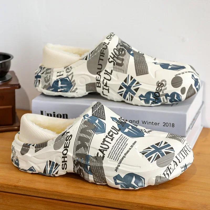 Мужские водонепроницаемые тапочки, зимние нескользящие домашние плюшевые теплые хлопковые туфли, модные и мягкие, удобные, повседневные туфли