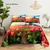 Pink Rose Bed Sheet Sets 3D Print Flowers Flat Soft Cover For Women Kids Girls King Queen Full Twin Size Linen Room Decor