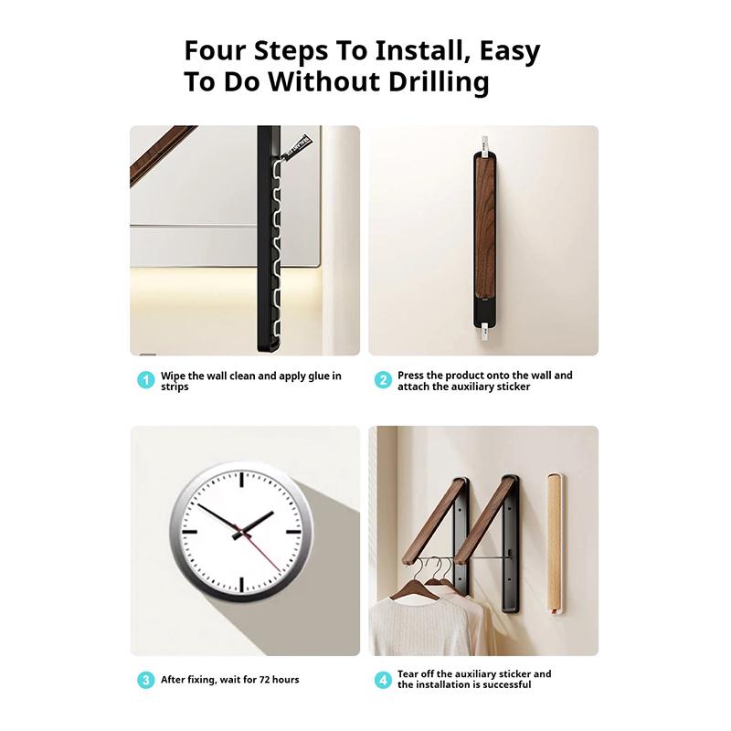 Home Window Balcony Folding Clothes Drying Rack, Stretchable & Invisible, Nodrill Wall Mounted Pole For Hanging Clothes