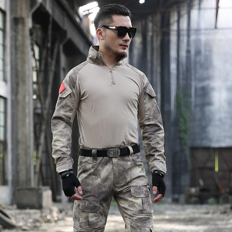 Camouflage Breathable Cycling Jersey Set Wear Resistant Tactical Training Uniform Outdoor Sports