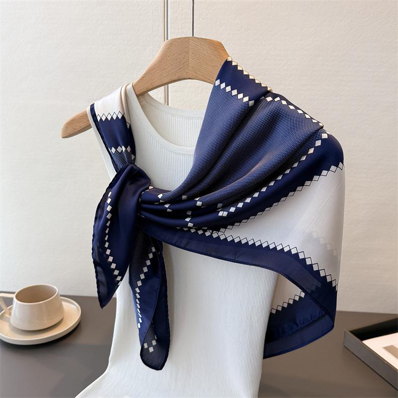 Geometric Simple Color Matching Satin Simulation Silk Printing Large Square Scarf Silk Scarf Shawl Headscarf Neck Protection Scarf