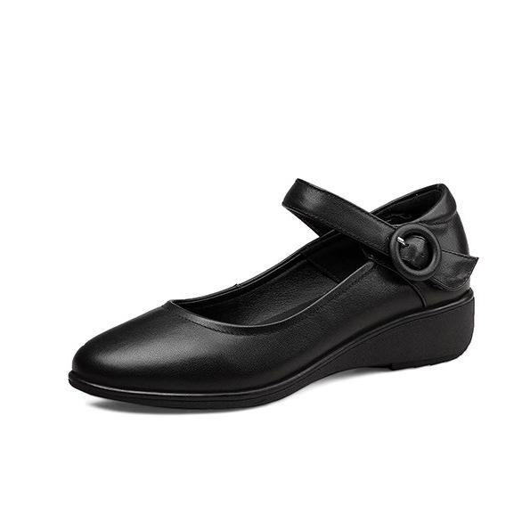 Туфли Мэри Джейн на танкетке, маленькие кожаные туфли, новые весенне-осенние, с круглым носком, на низком каблуке, на ремешке, с открытым верхом, одинарные туфли, удобные туфли для мамы