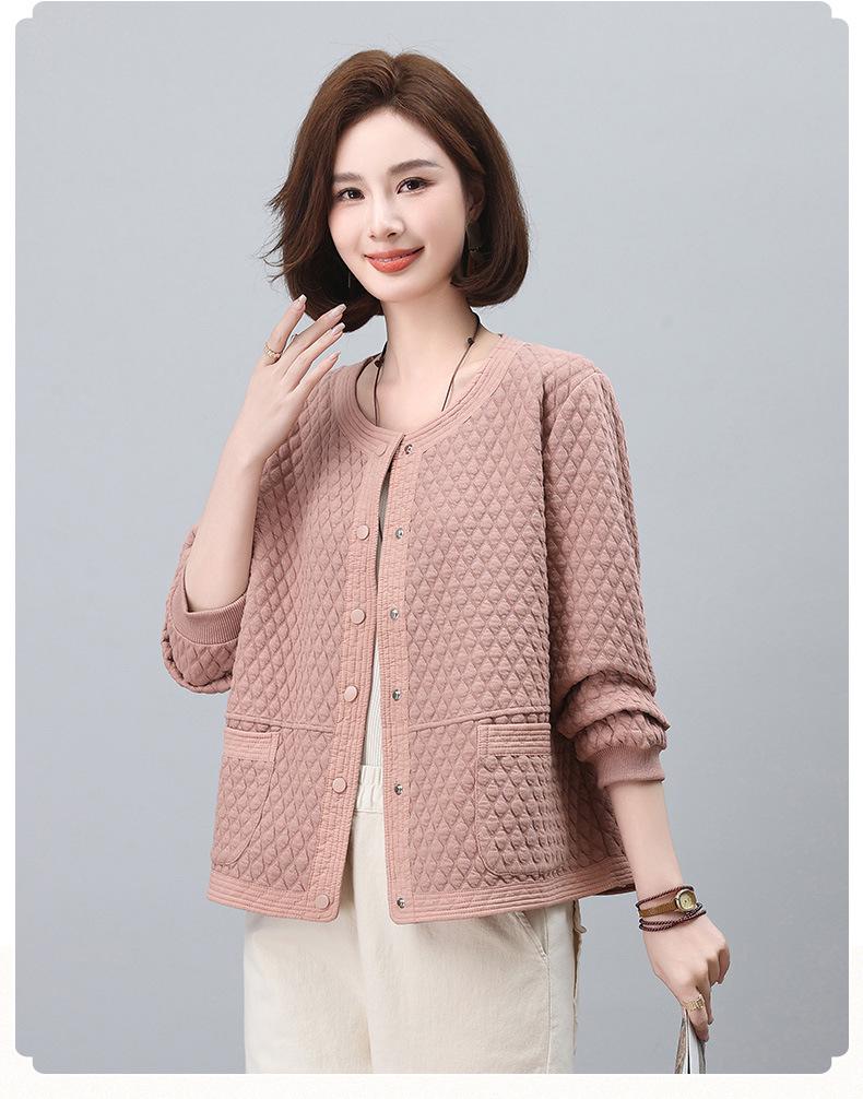 Women's Argyle Baseball Jacket - Loose Casual Round Neck, Long Sleeve for Spring & Autumn