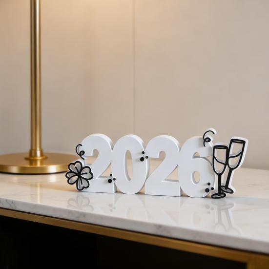 2026 Настольная табличка, напечатанная на 3D-принтере, С Новым годом, украшение для стола для вечеринки, настольный декор для полки, каминной полки, рабочего стола, многоярусного подноса