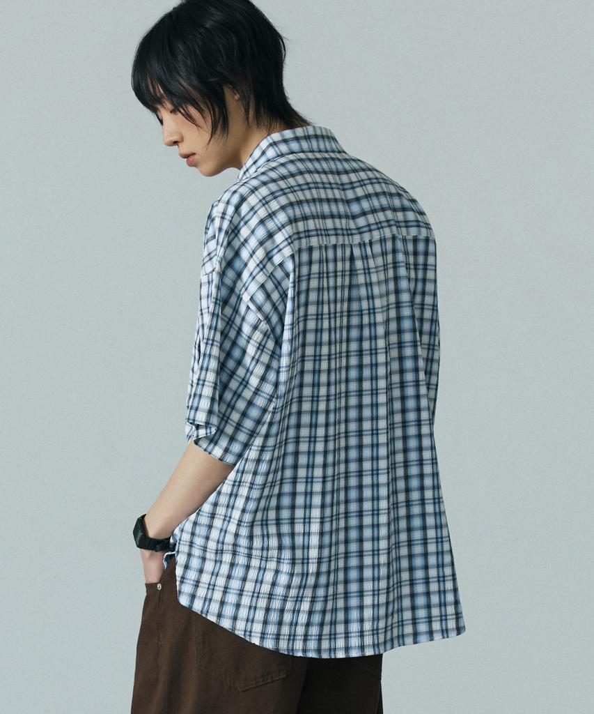 LXT Seersucker Check Oversized Short Sleeve Shirt [Blue]