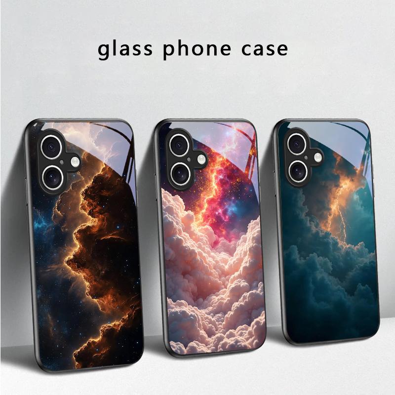 Горячий оранжево-золотой цвет Для iPhone 17 Air 16 E 15 Plus 14 Pro Max 13 12 mini 11 5 6 7 8 Plus XR XS Max SE Черный стеклянный чехол для телефона