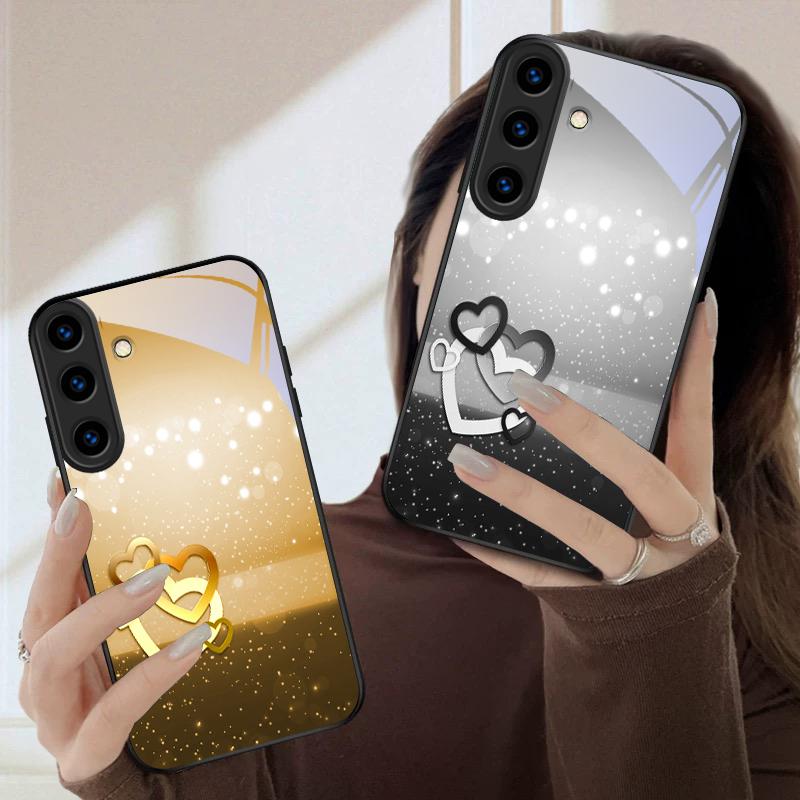 Теплая и романтичная любовь Для Samsung Galaxy S26 Ultra S25 Edge S24 FE S23 Plus S22 S21 S20 S22+ S24+ S25+ Черный стеклянный чехол для телефона