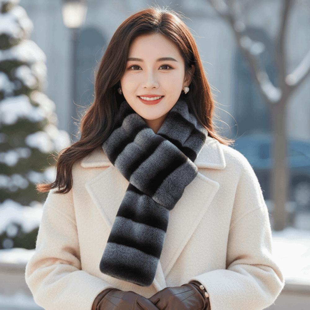 Thick Striped Fur Scarf Faux Fleece Neckwear Contrast Color Shawl Contrast Tippet Night Out