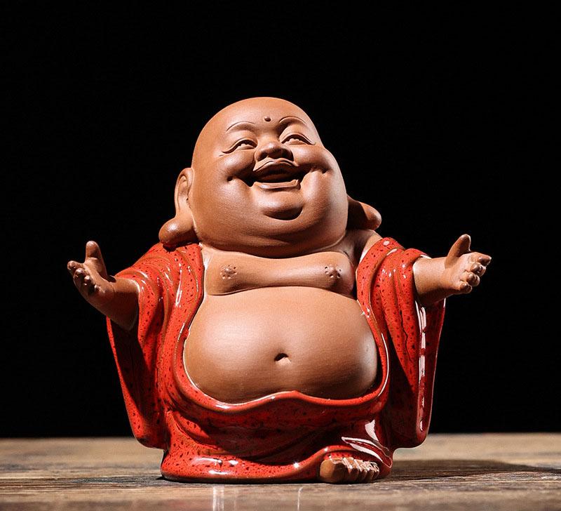 Украшения из фиолетовой глины в китайском стиле дзен в виде Будды Майтрейи, для гостиной, крыльца, автомобиля, чайный сервиз