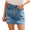 Fashion Women's Casual Broken Hole Washable Multi-Button Denim Skirt