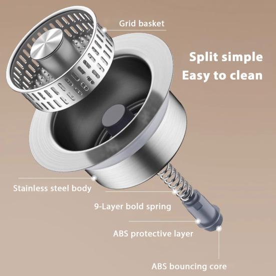 Stainless Steel Sink Drain Strainer Quick Drainage Anti-Clogging Food Catcher Basket Universal Press-Type Filter Sink Plugs for Kitchen