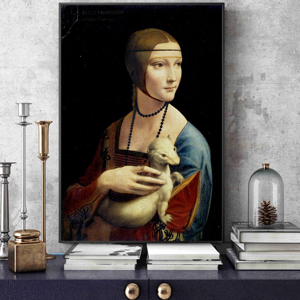 Lady with Ermine, Reproduction Paintings On Canvas On the Wall of Leonardo Da Vinci, Famous Canvas, Wall Art, Home Decor, Background