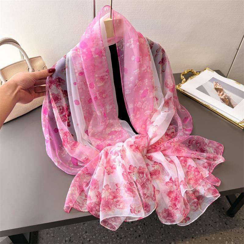 Розовый лепесток ци шифрование мягкая пряжа принт весенне-летний шелковый шарф большой длинный шарф дорожная шаль защита от солнца женский шарф головной платок