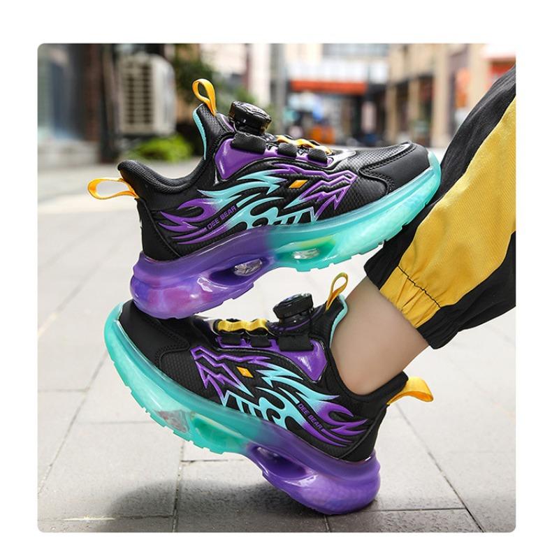 Kids' Rotating Buckle Sneakers Flame Pattern Air Cushion Sole Non-slip Sports Shoes