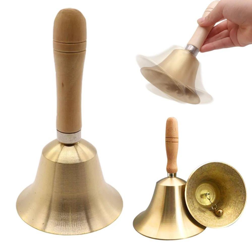 Wooden Handle Solid Brass Call Bell Multi-Purpose Brass Ringing Handbells  Wedding Ceremony