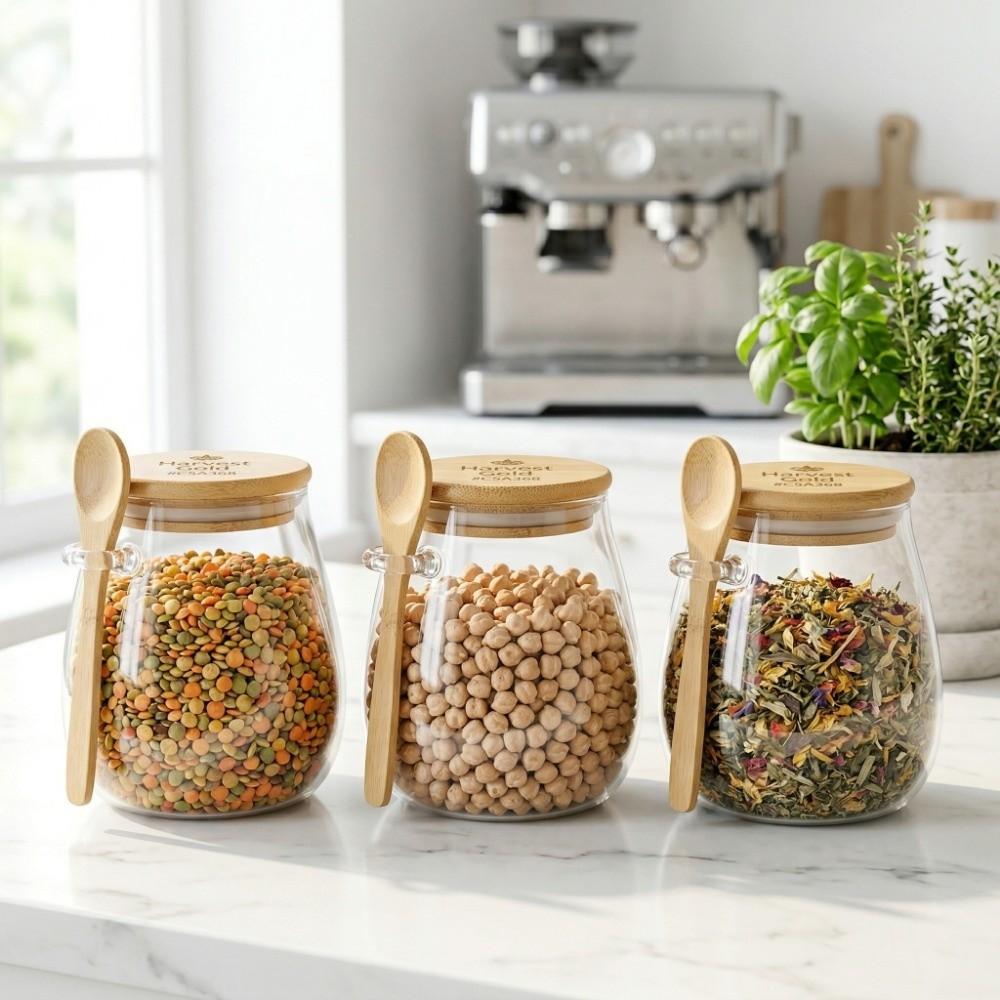 Leak-Proof Glass Storage Jars Wide Mouth Glass Canister Jar Kitchen Canisters Grains