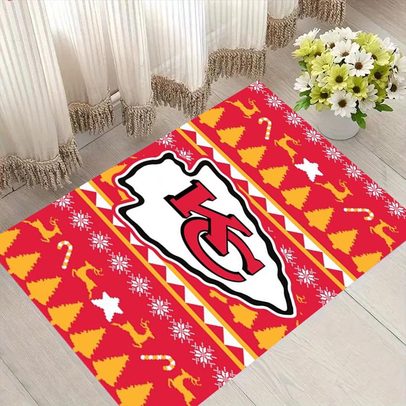 Kansas City Christmas Football Pattern Soft Area Rug Non Slip Indoor Floor Carpet Sports Decor Mat for Bedroom