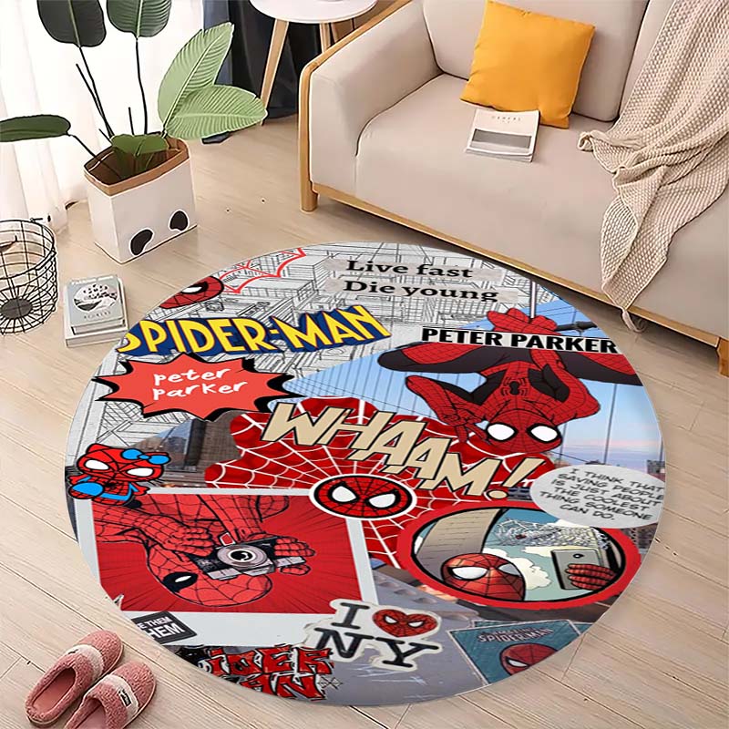 Cool Spider-Man cartoon print round carpet, bedroom, living room and office rotating chair carpet, home decoration