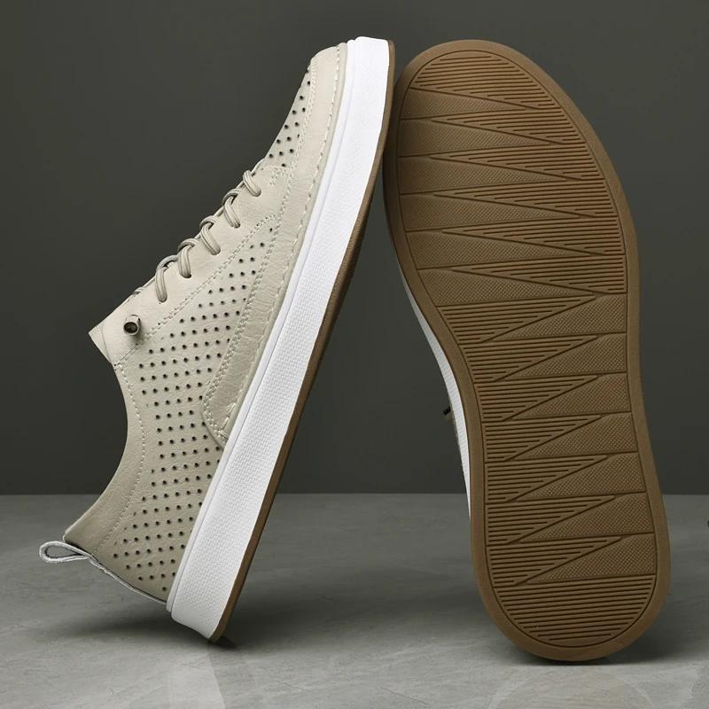 Модные мужские дышащие кроссовки из натуральной кожи, модный тренд, повседневная кожа, для улицы, нескользящая обувь для скейтборда, перфорированная вулканизированная обувь