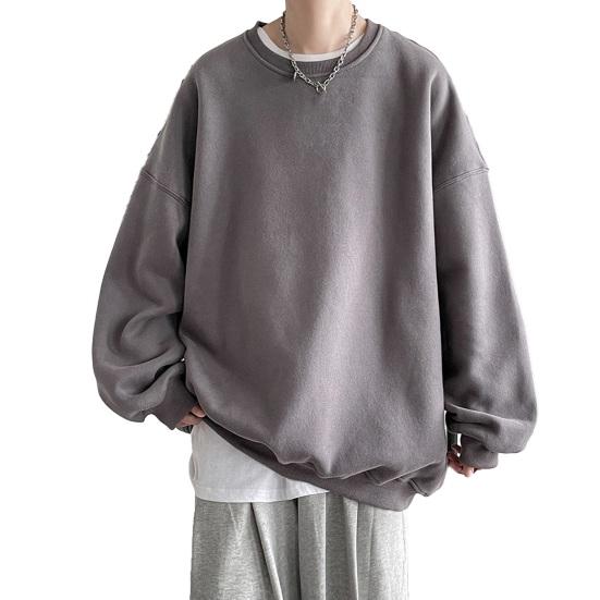 Sweatshirt Loose Solid Color Round Neck Long Sleeve Thick Warm Soft Unisex Casual Simple Style